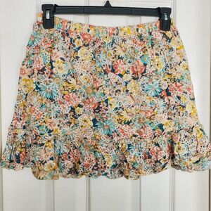 Solitaire Cottagecore XL Floral Eyelet Lace Ruffle Mini Skirt Multicolor Pastel